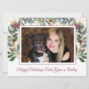 Moderne stijlvolle eenvoudige kerst vrouw hond fot feestdagenkaart