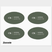 Moderne Stijlvolle Forest Green Monogram Ovale Sticker (Vel)