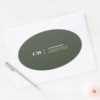 Moderne Stijlvolle Forest Green Monogram Ovale Sticker
