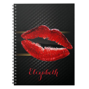 Moderne stijlvolle glitters rode lippen, zwart-per notitieboek