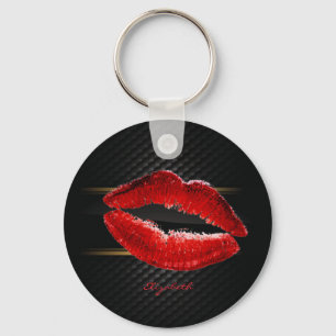Moderne stijlvolle glitters rode lippen, zwart-per sleutelhanger