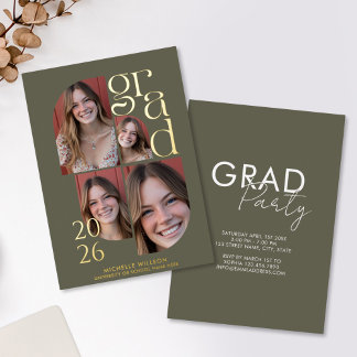 Moderne Stijlvolle Gouden Foto Collage Afstudeerde Folie Uitnodiging