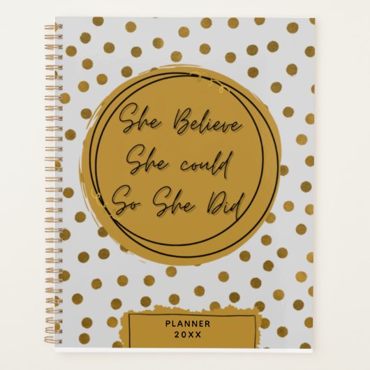 Moderne Stijlvolle Gouden Glitter Polka Dots Planner (Voorkant)