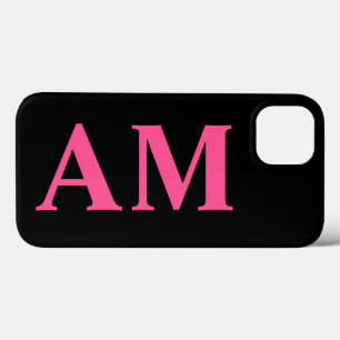 Moderne, stijlvolle, hot-roze zwarte monogram Init iPhone 13 Hoesje
