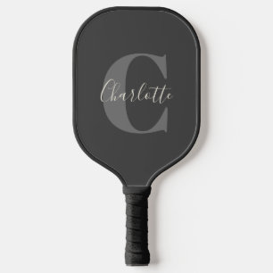 Moderne stijlvolle kalligrafie monogram zwart grij pickleball paddle
