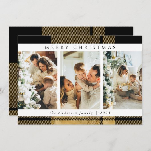 Moderne Stijlvolle Kerst Gouden Plakken Fotocollag Feestdagenkaart (Voorkant / Achterkant)