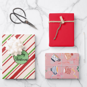 Moderne, stijlvolle kerstpatronen rood roze rood inpakpapier vel