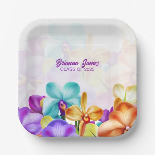 Moderne stijlvolle kleurrijke orchideeën papier Bo Papieren Bordje (Voorkant)