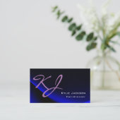 Moderne stijlvolle monogram blauwe trendy kapper visitekaartje (Staand voorkant)