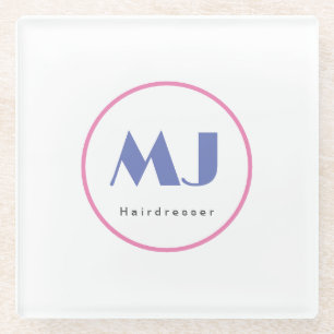 Moderne, stijlvolle monogram Blue White Hairdresse Glazen Onderzetter