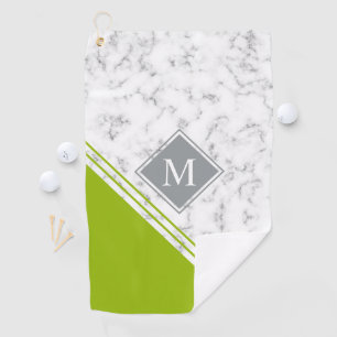 Moderne, stijlvolle monogram groene grijze marmer golfhanddoek