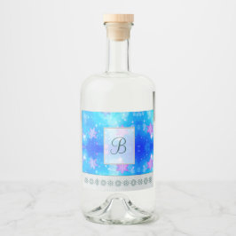 Moderne stijlvolle monogram patronen | Sneeuwfeest Likeurfles Etiket