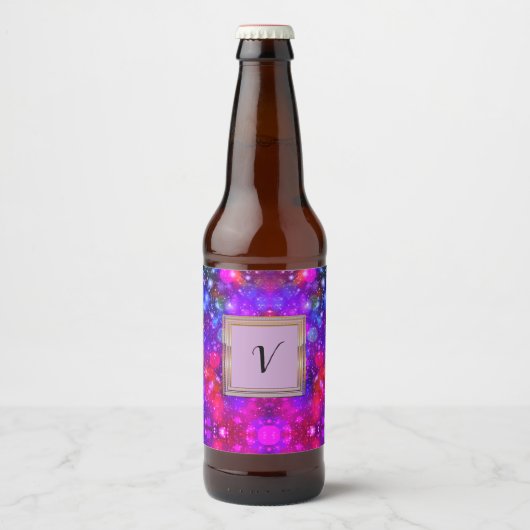 Moderne stijlvolle monogram patronen winterfeest bier etiket (Voorkant)