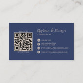 Moderne Stijlvolle Monogram QR Code Minimale Marin Visitekaartje (Achterkant)