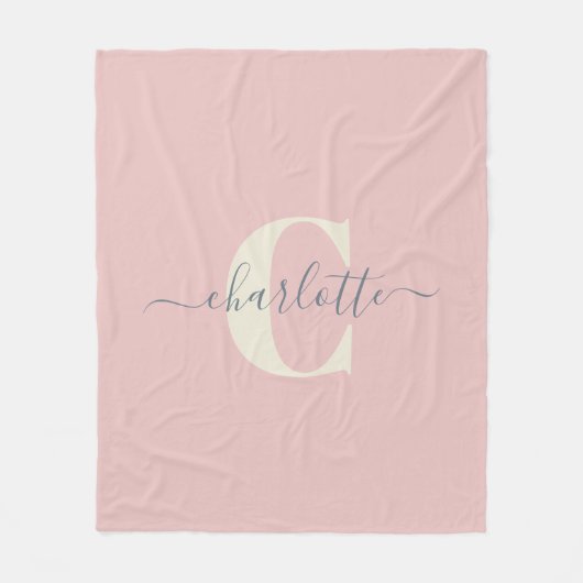 Moderne, stijlvolle monogrammen, Blush Pink Fleece Deken (Voorkant)