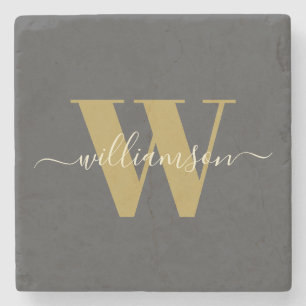 Moderne, stijlvolle monogrammen, zwart goud stenen onderzetter