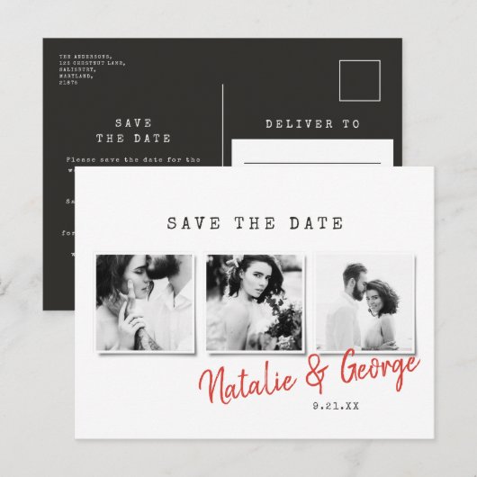 Moderne, stijlvolle multi-fotobruiloft aankondigingskaart (Voorkant / Achterkant)