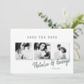 Moderne, stijlvolle multi-fotobruiloft save the date (Staand voorkant)