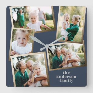 Moderne stijlvolle multi-fotorezelfdecor vierkante klok