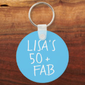 Moderne stijlvolle naam blauw 50 Fabulous Verjaard Sleutelhanger (Voorkant)
