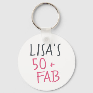 Moderne stijlvolle naam Hot Pink 50 Fabulous Birth Sleutelhanger