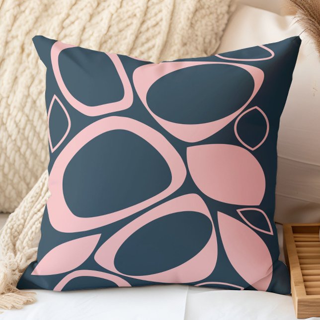 Moderne stijlvolle Navy Soft Pink Abstract Pattern Kussen (Creator heeft geüpload)