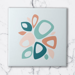 Moderne Stijlvolle Perzik Turquoise Zalm Abstract Tegeltje