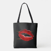 Moderne, stijlvolle, rode glitter lips, zwart-pers draagtas (Achterkant)