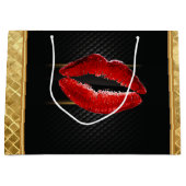 Moderne, stijlvolle, rode glitter lips, zwart-pers large cadeautasje (Voorkant)