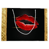 Moderne, stijlvolle, rode glitter lips, zwart-pers large cadeautasje (Achterkant)
