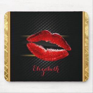 Moderne, stijlvolle, rode glitter lips, zwart-pers muismat