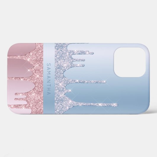 Moderne, stijlvolle roos goudblauwe glitter druppe Case-Mate iPhone case (Achterkant (horizontaal))