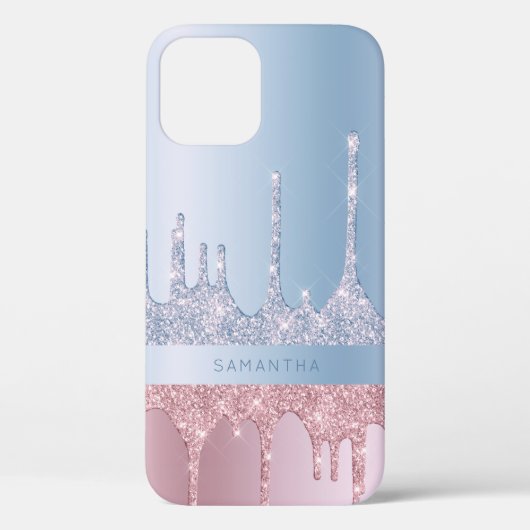 Moderne, stijlvolle roos goudblauwe glitter druppe Case-Mate iPhone case (Achterkant)