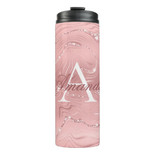 Moderne stijlvolle roze glitter Girly Monogram Naa Thermosbeker