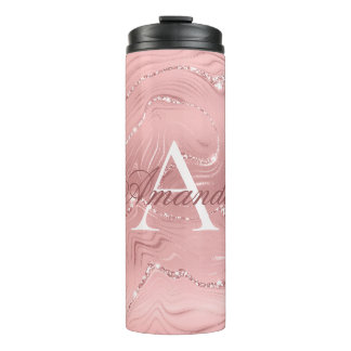 Moderne stijlvolle roze glitter Girly Monogram Naa Thermosbeker