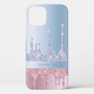 Moderne stijlvolle roze gouden blauwe glinsterende iPhone 12 hoesje