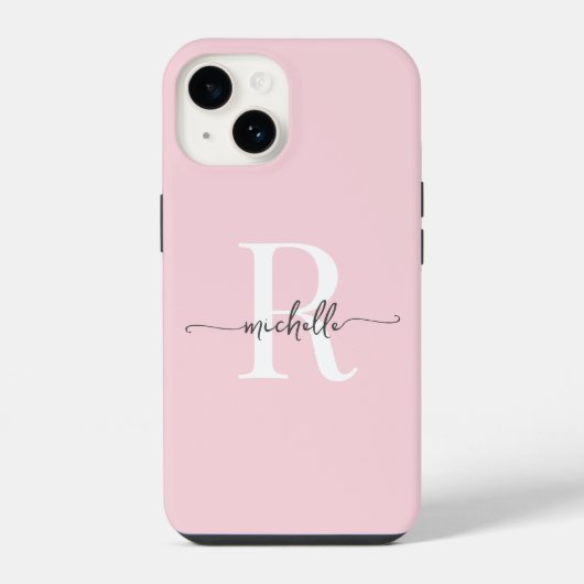 Moderne stijlvolle roze script monogram initiaal iPhone hoesje (Achterkant)