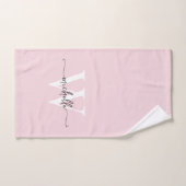 Moderne Stijlvolle Script Roze Roos Monogram Naam Handdoek (Handdoek)