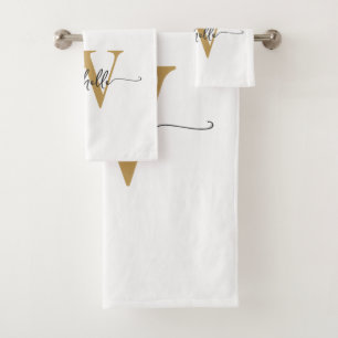 Moderne Stijlvolle Script Witte Gouden Monogramnaa Bad Handdoek