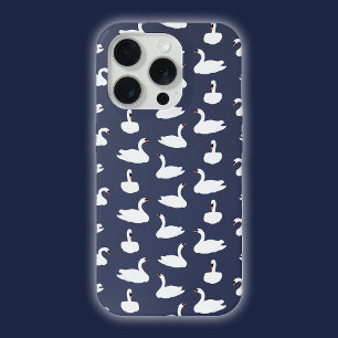 Moderne stijlvolle trendy blauwe zwaanpatroon tele iPhone 15 pro hoesje