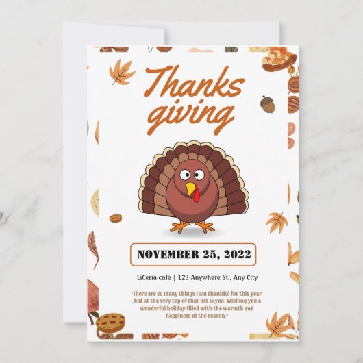 Moderne stijlvolle Turkije Thanksgiving uitnodigin Kaart (Voorkant)