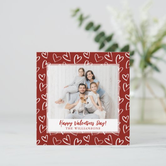 Moderne Stijlvolle Valentijnsdag Familiefoto Feestdagenkaart (Staand voorkant)