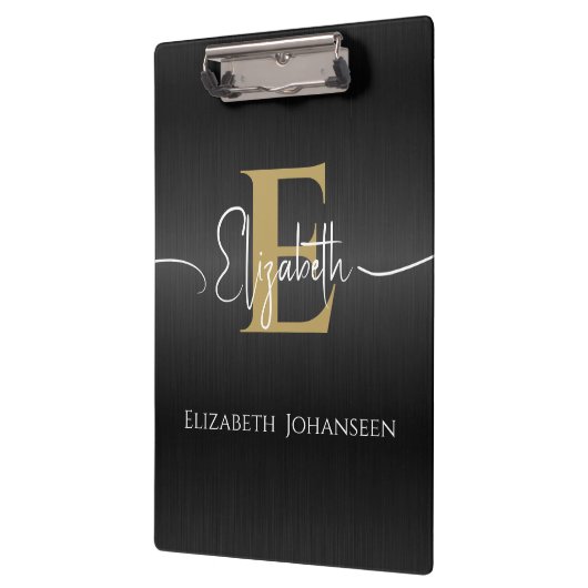 Moderne Stijlvolle Zwart Goud Monogrammed Script N Klembord (Links)