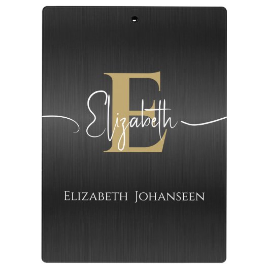 Moderne Stijlvolle Zwart Goud Monogrammed Script N Klembord (Achterkant)