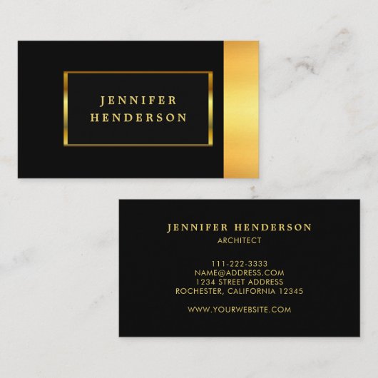 Moderne, stijlvolle, zwarte en goudprofessionele c visitekaartje (Voorkant / Achterkant)