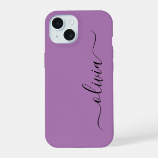 Moderne stijlvolle zwarte en paarse monogram iPhone 15 hoesje