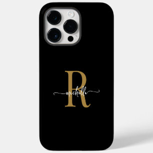 Moderne stijlvolle zwarte gouden script monogram i iPhone 14 pro max hoesje