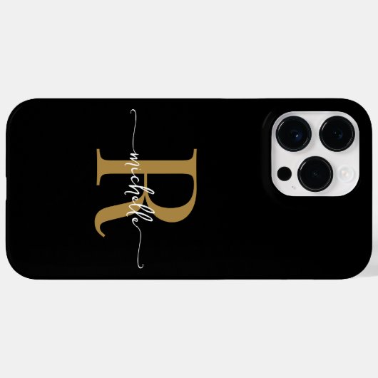 Moderne, stijlvolle zwarte goudmonogram Initiaal v Case-Mate iPhone Case (Achterkant (horizontaal))