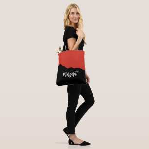Moderne stijlvolle zwarte & oranje monogram naam T Draagtas