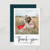 Moderne Stippen Blauwgroen en Wit Dank U Script Fo Bedankkaart (Voorkant / Achterkant)